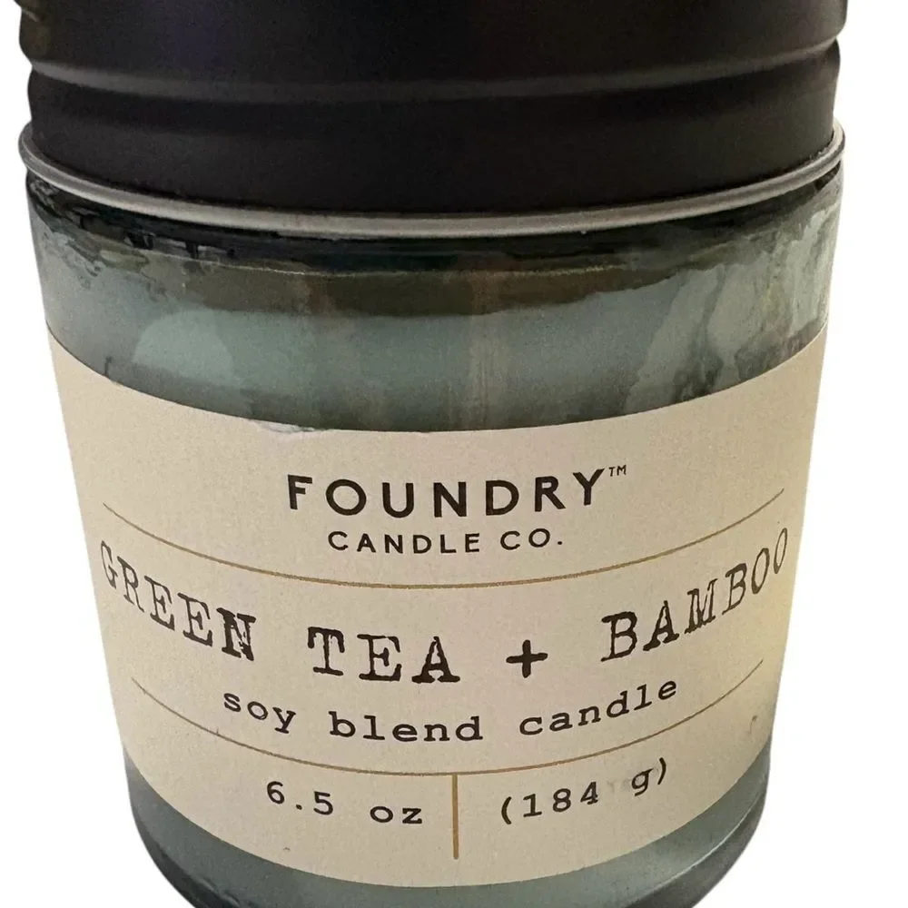 The Foundry Supply Co. Green Tea & Bamboo Candle with Embroidered Towel‎
